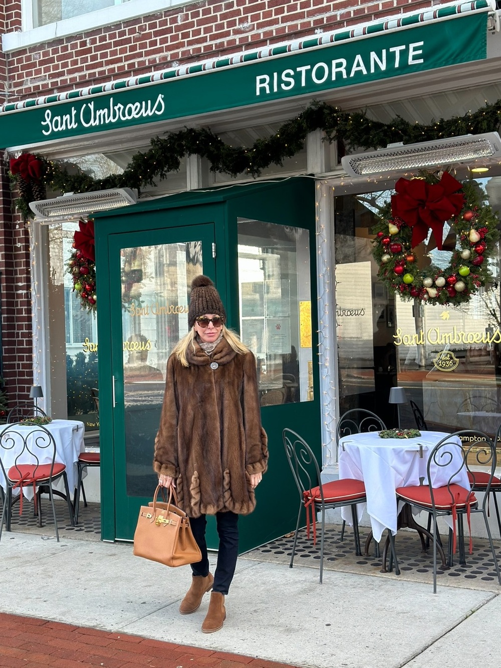 Brown Full-Length Fur Coat with Button Detail